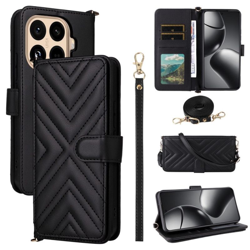 Etui Folio Do Xiaomi 15t Pro Pikowany Z Paskiem I Paskiem Na Nadgarstek