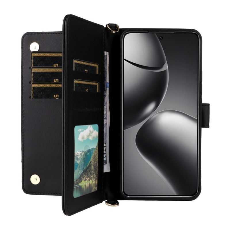 Etui Folio Do Xiaomi 15t Pro Pikowany Z Paskiem I Paskiem Na Nadgarstek