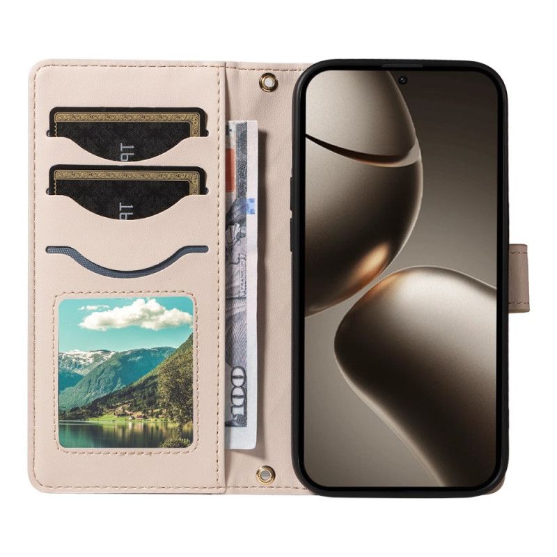 Etui Folio Xiaomi 15t Pro Pikowany Z Paskiem I Paskiem Na Ramię