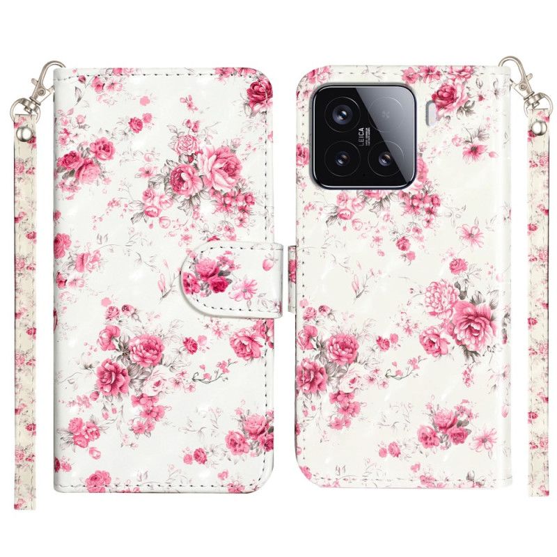 Etui Folio Xiaomi 15t Pro Smycz Róże Etui Ochronne