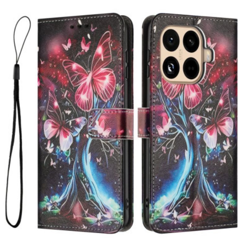 Skórzany Futerał Xiaomi 15t Pro Etui Na Telefon Drzewo Motyli