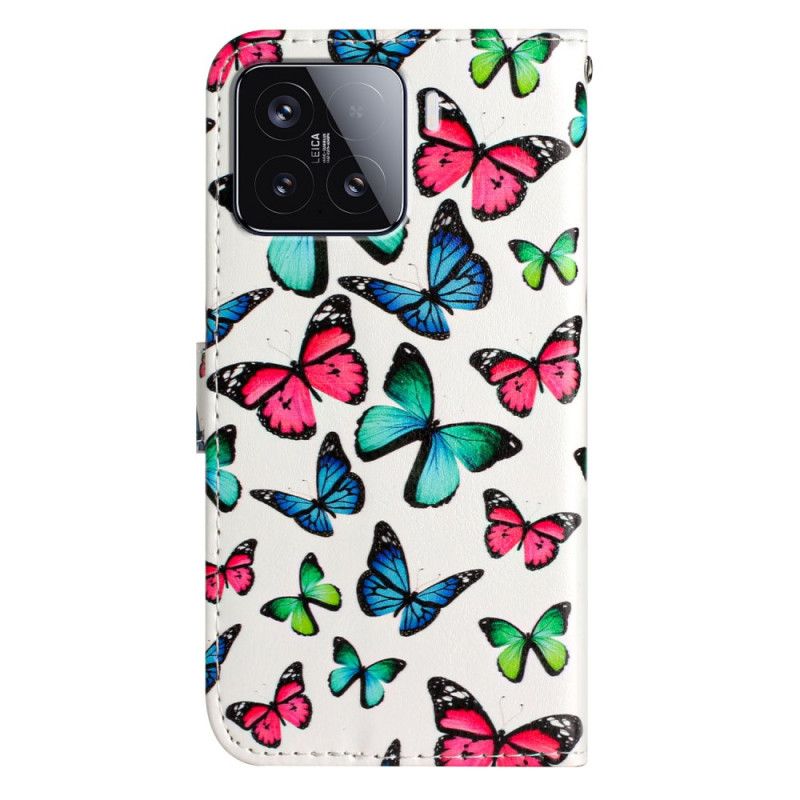 Skórzany Futerał Xiaomi 15t Pro Etui Na Telefon Kolorowe Motyle