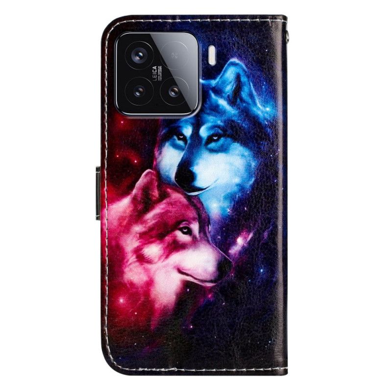 Skórzany Futerał Xiaomi 15t Pro Etui Na Telefon Z Dwoma Wilkami