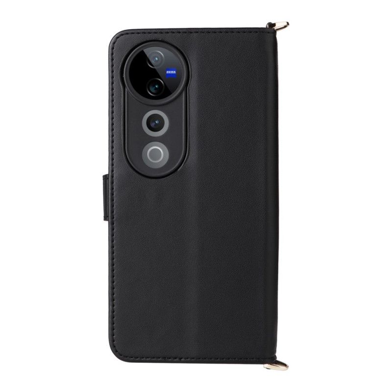 Etui Folio Do Vivo V40 5g Pikowane Z Paskiem I Paskiem Na Ramię