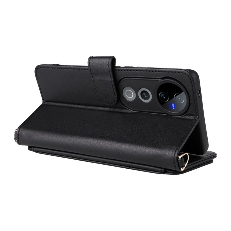 Etui Folio Do Vivo V40 5g Pikowane Z Paskiem I Paskiem Na Ramię