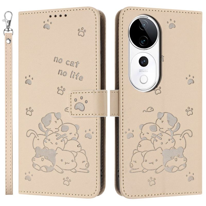 Etui Folio Do Vivo V40 5g Wzór Kota Z Paskiem