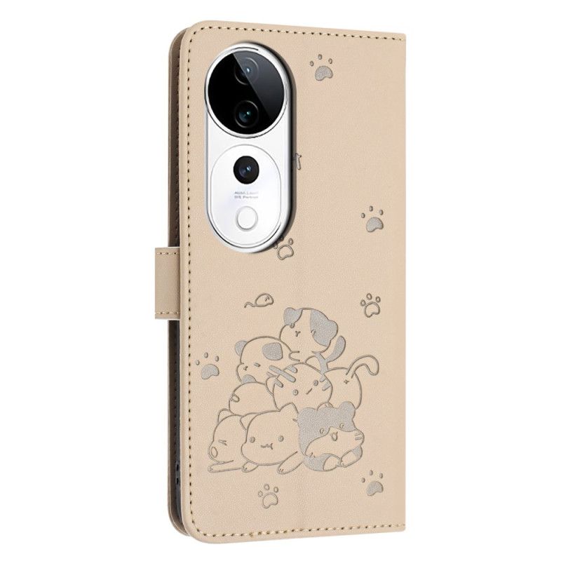 Etui Folio Do Vivo V40 5g Wzór Kota Z Paskiem