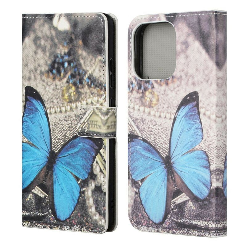 Etui Folio Do Iphone 13 Niebieski Motyl