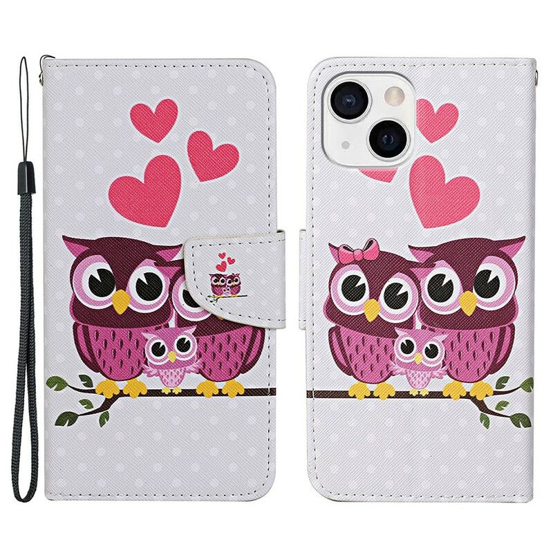 Etui Folio Iphone 13 Rodzina Sów Ze Smyczą Etui Ochronne