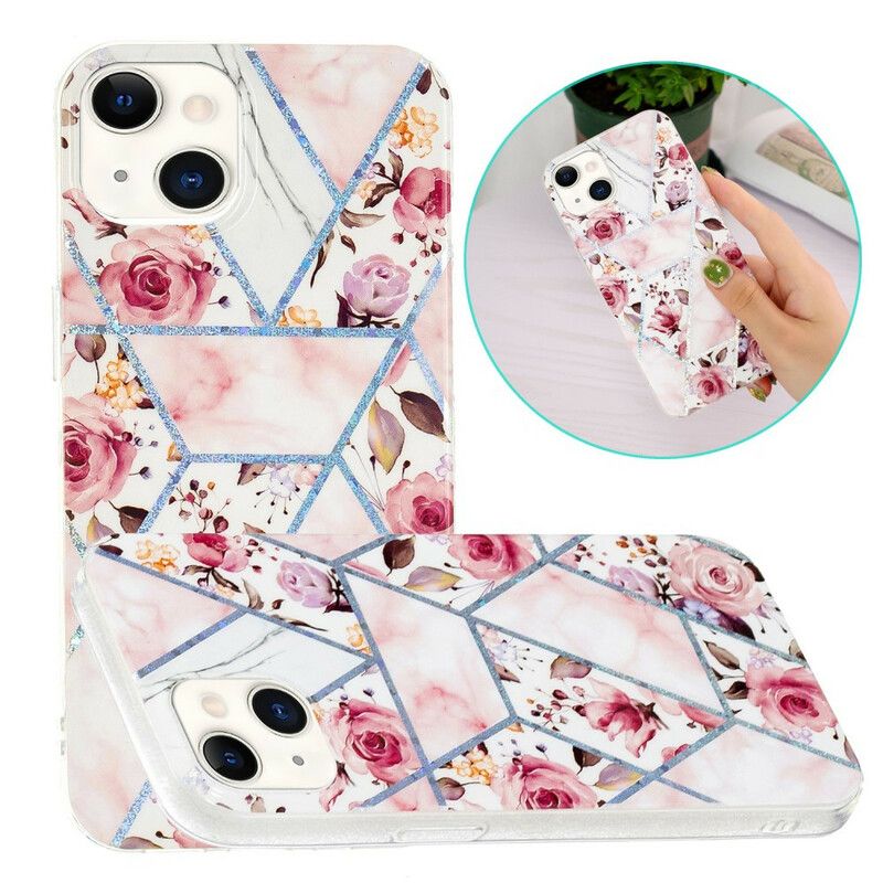 Etui Iphone 13 Marmurkowe Kwiaty