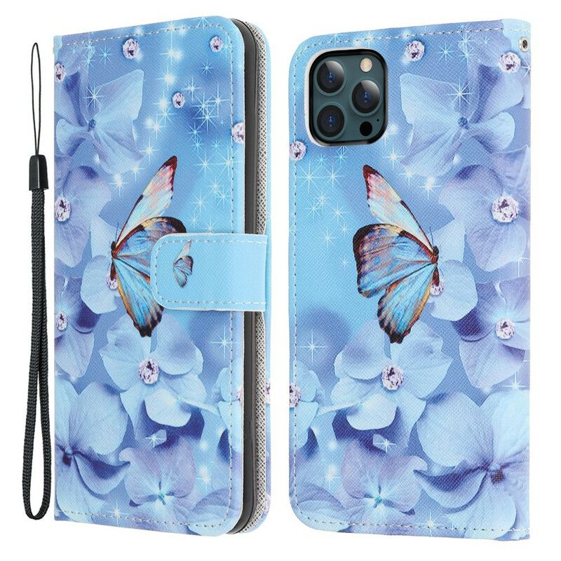 Etui Folio Do Iphone 13 Pro Max Diamentowe Motyle Na Paskach