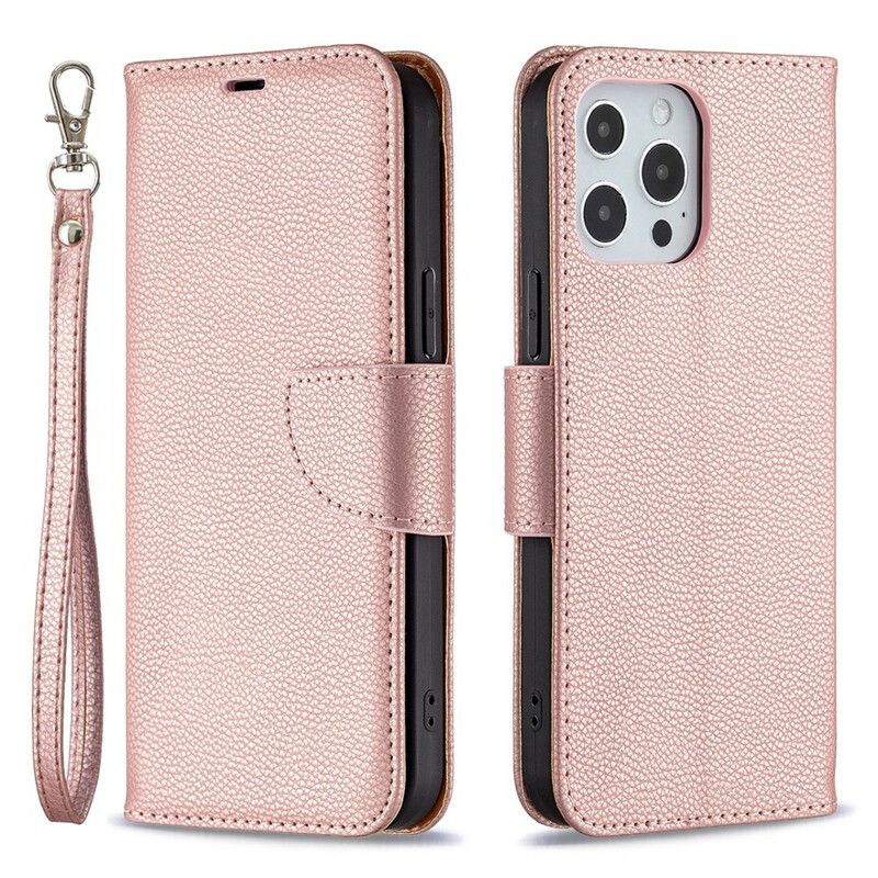 Etui Folio Do Iphone 13 Pro Max Kolorowy Efekt Skóry Liczi Z Paskiem