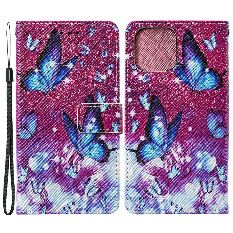 Etui Folio Do Iphone 13 Pro Max Teksturowane Motyle Ze Sztucznej Skóry