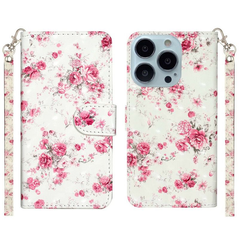 Etui Folio Iphone 13 Pro Max Kwiaty Jasne Plamy Pasek