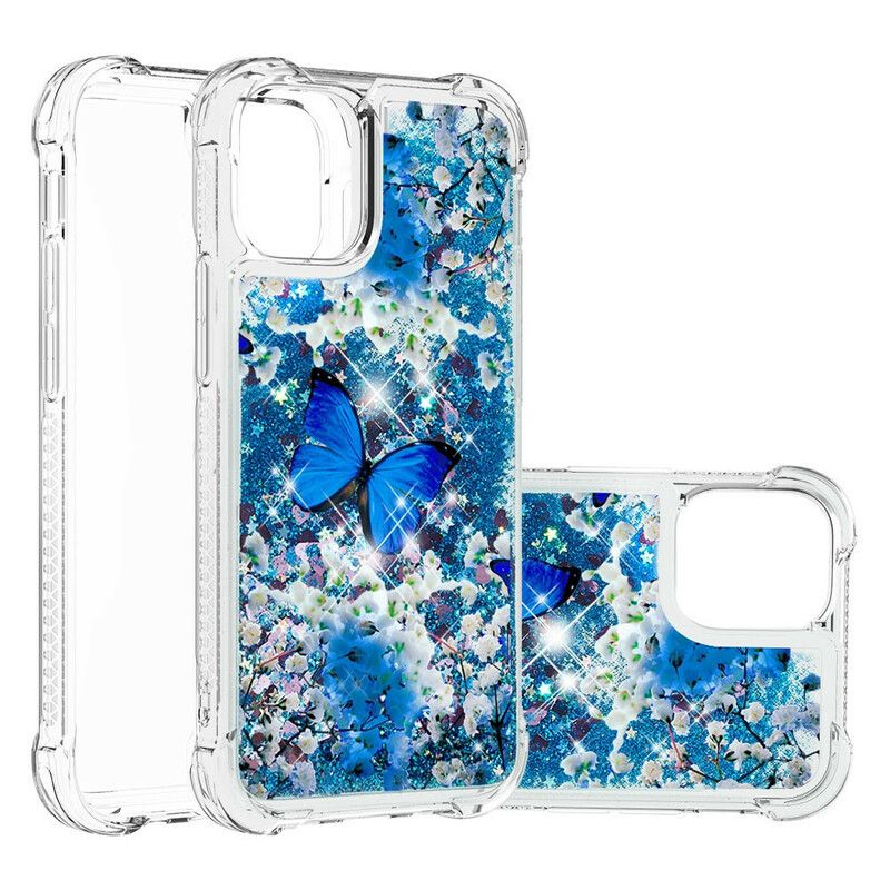 Etui Iphone 13 Pro Max Niebieskie Brokatowe Motyle