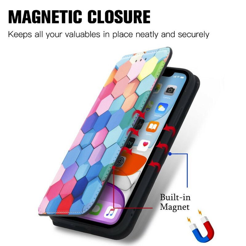 Flip Kotelot Iphone 13 Pro Max Zaskakujący Kolorowy Wzór Etui Ochronne