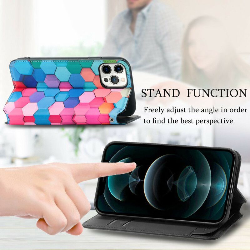 Flip Kotelot Iphone 13 Pro Max Zaskakujący Kolorowy Wzór Etui Ochronne
