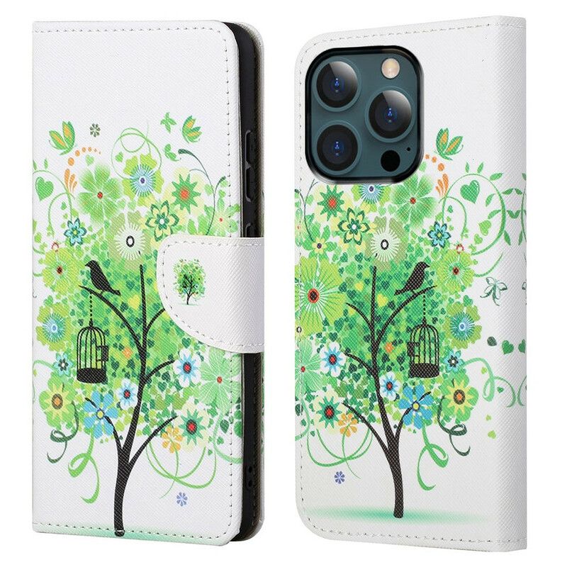 Skórzany Futerał Iphone 13 Pro Max Etui Na Telefon Kwitnące Drzewo