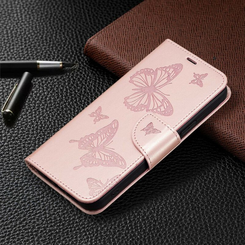 Skórzany Futerał Iphone 13 Pro Max Etui Na Telefon Motyle I Ukośna Klapa