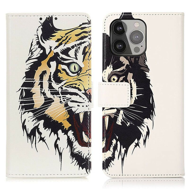 Skórzany Futerał Iphone 13 Pro Max Etui Na Telefon Zaciekły Tygrys