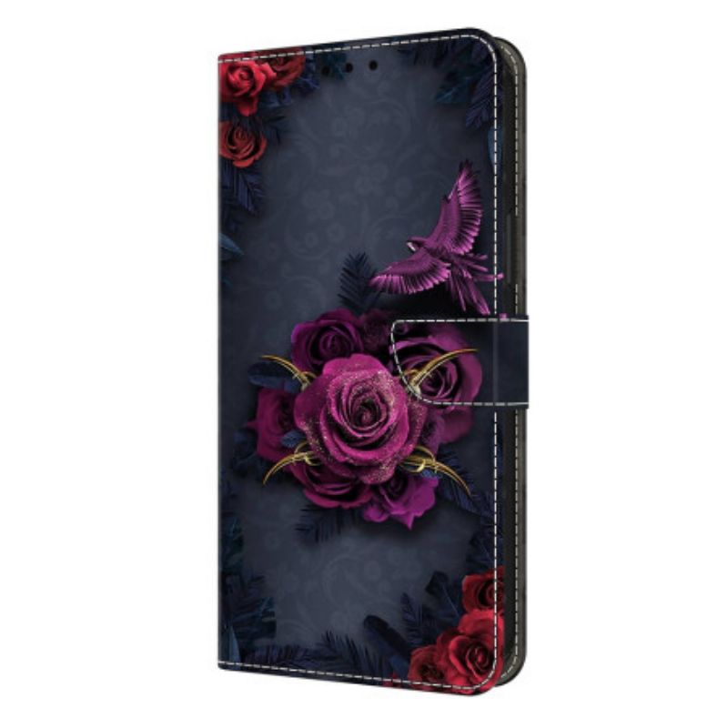 Etui Folio Do Samsung Galaxy S26 Plus Świecące Fioletowe Kwiaty