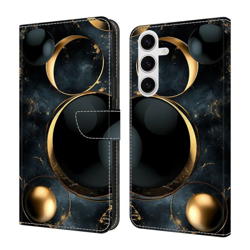 Skórzany Futerał Samsung Galaxy S26 Plus Etui Na Telefon Złote Pierścionki