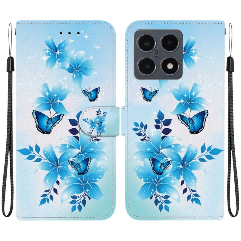 Etui Folio Do Xiaomi 15t Niebieski Nadruk Motyla