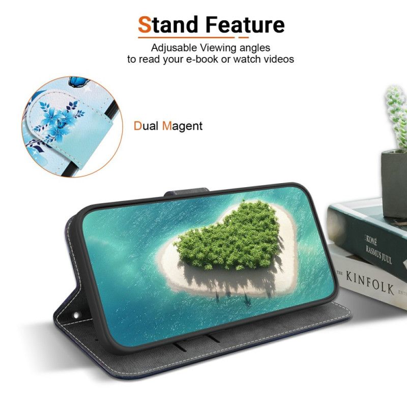 Etui Folio Do Xiaomi 15t Niebieski Nadruk Motyla
