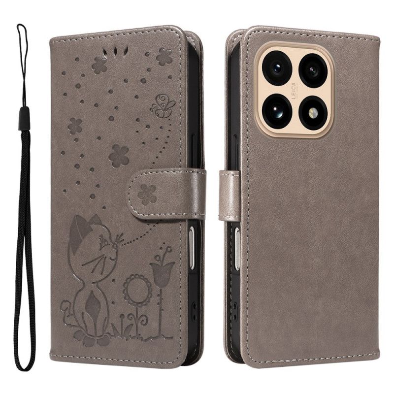 Skórzany Futerał Xiaomi 15t Etui Na Telefon Kot I Pszczoła