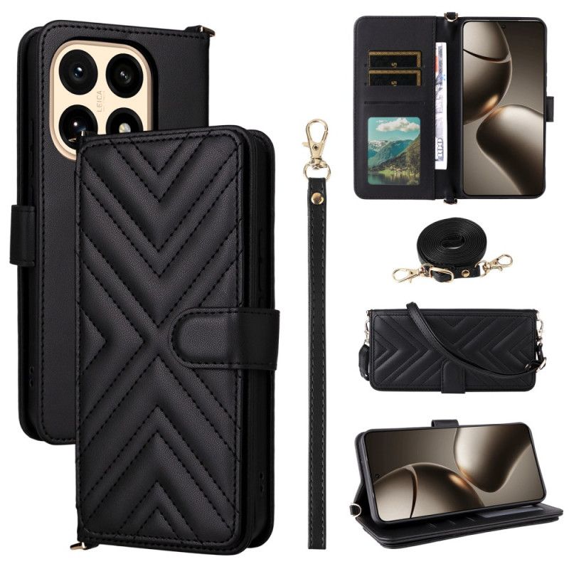 Skórzany Futerał Xiaomi 15t Etui Na Telefon Pikowane Z Paskiem Na Ramię I Nadgarstek