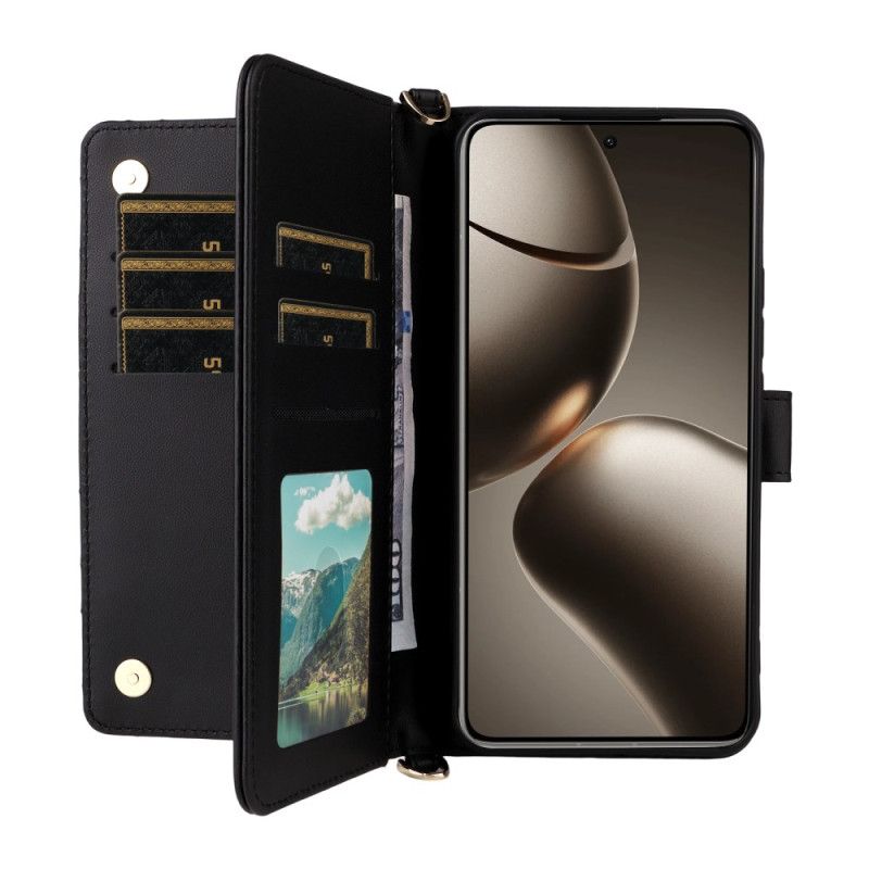 Skórzany Futerał Xiaomi 15t Etui Na Telefon Pikowane Z Paskiem Na Ramię I Nadgarstek