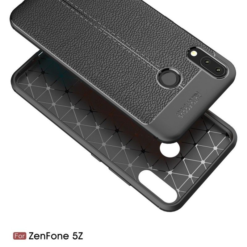 Etui Asus ZenFone 5 / 5Z Czerwony Czarny Efekt Skóry Z Podwójną Linią Liczi