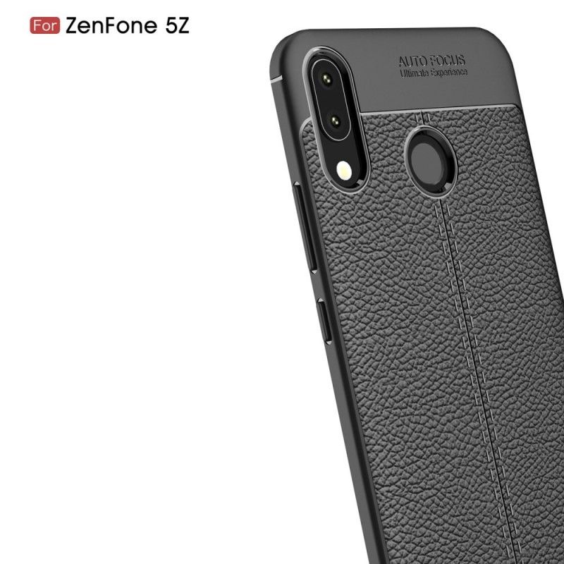 Etui Asus ZenFone 5 / 5Z Czerwony Czarny Efekt Skóry Z Podwójną Linią Liczi