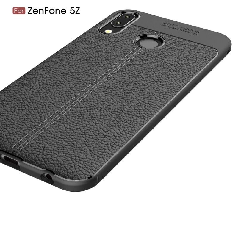 Etui Asus ZenFone 5 / 5Z Czerwony Czarny Efekt Skóry Z Podwójną Linią Liczi