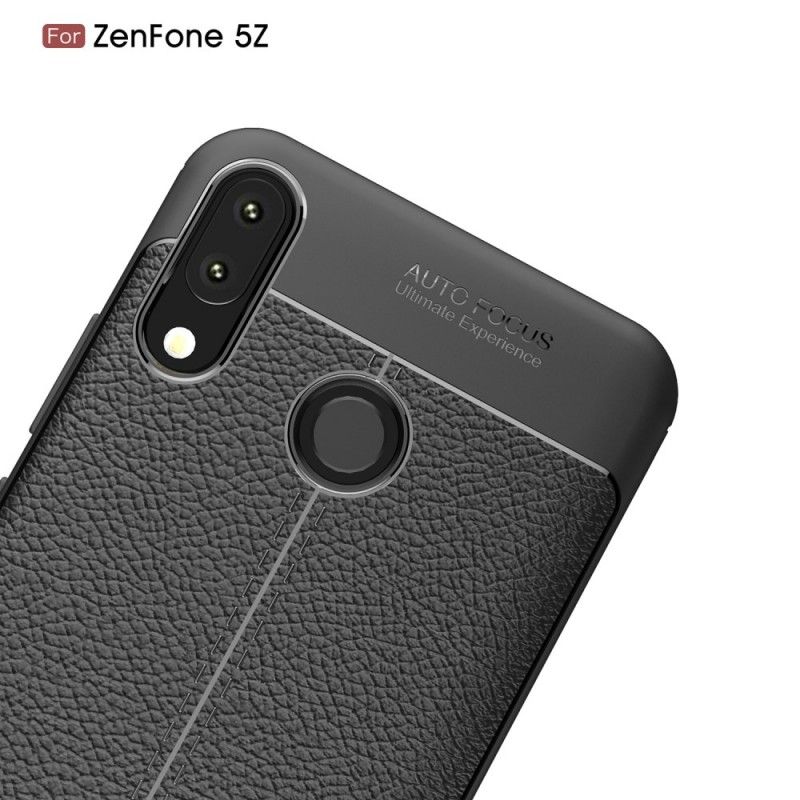 Etui Asus ZenFone 5 / 5Z Czerwony Czarny Efekt Skóry Z Podwójną Linią Liczi