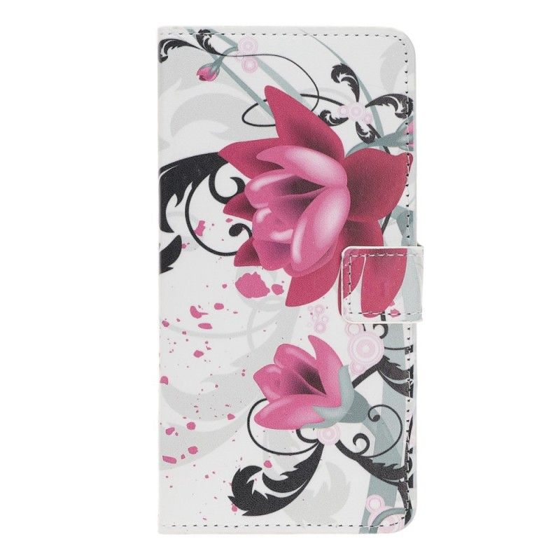 Etui Folio Huawei Nova 5T Różowy Magenta Tropikalne Kwiaty