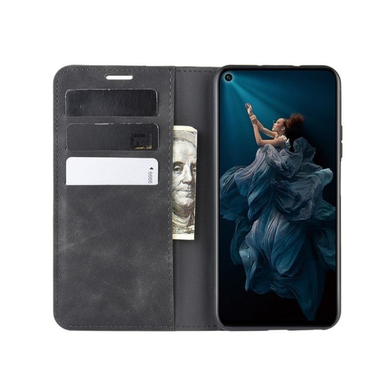 Flip Kotelot Huawei Nova 5T Czarny Elegancki Efekt Skóry Etui Ochronne