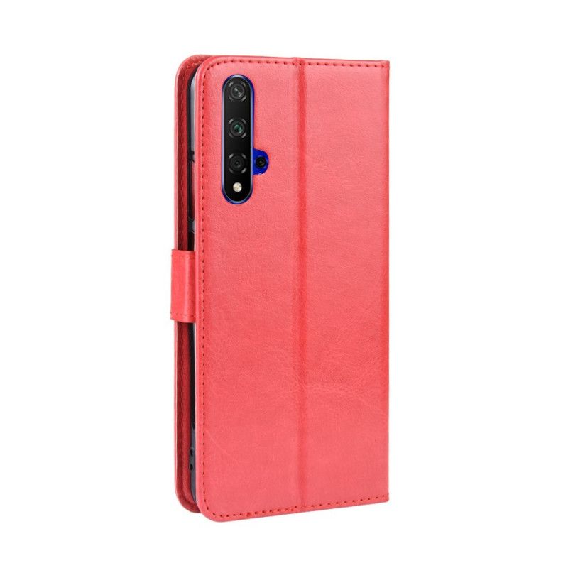 Skórzany Futerał Huawei Nova 5T Czerwony Czarny Etui na Telefon Efektowna Sztuczna Skóra