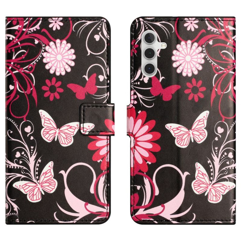 Etui Folio Samsung Galaxy S25 Fe Motyle Na CZarnym Tle Etui Ochronne