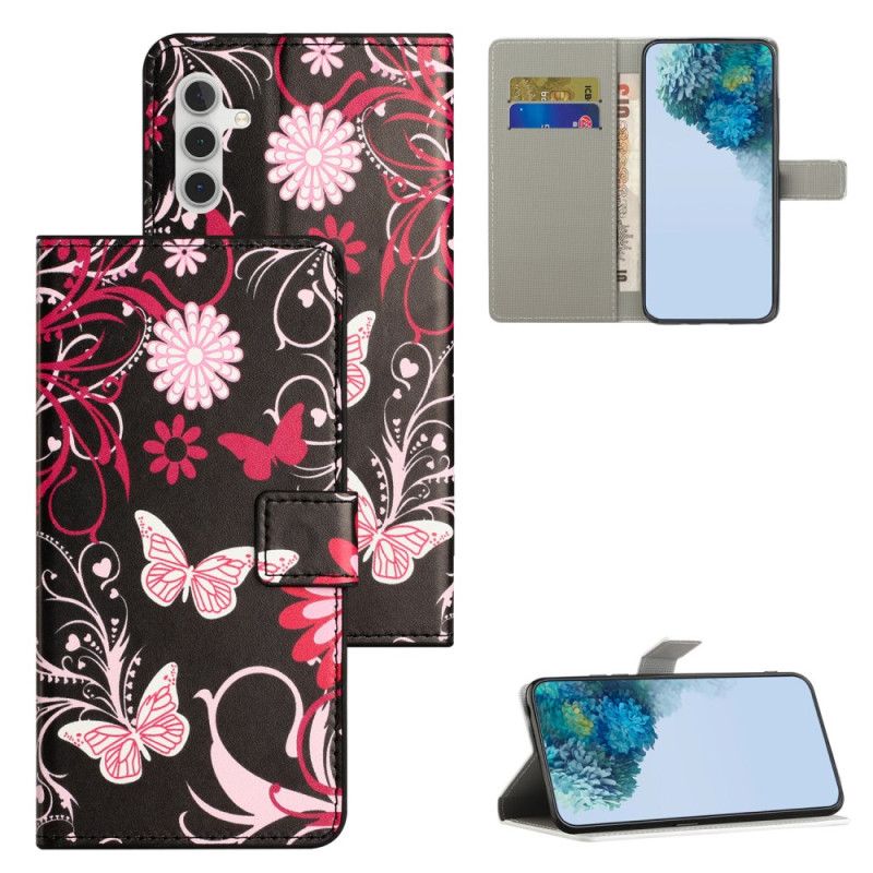 Etui Folio Samsung Galaxy S25 Fe Motyle Na CZarnym Tle Etui Ochronne