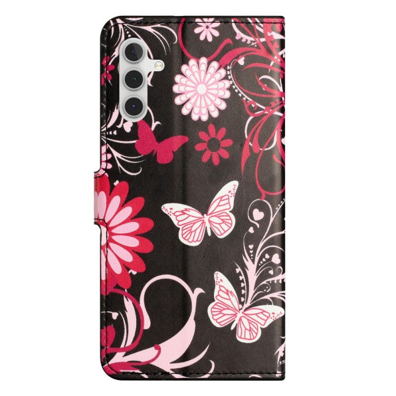 Etui Folio Samsung Galaxy S25 Fe Motyle Na CZarnym Tle Etui Ochronne