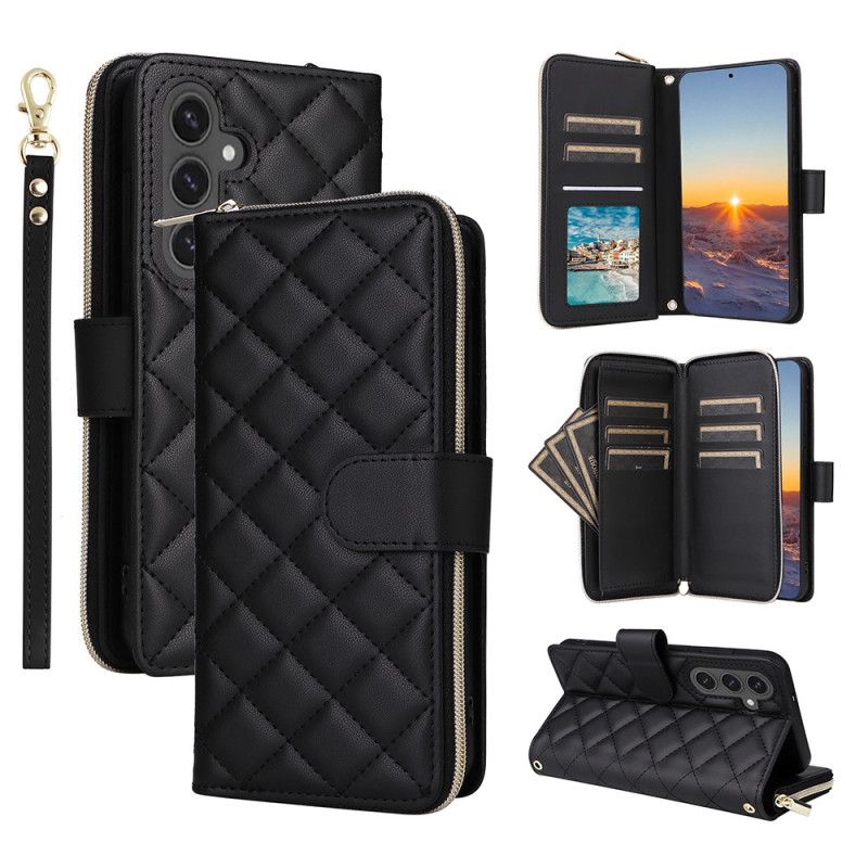 Etui Folio Samsung Galaxy S25 Fe Pikowane Z Paskiem I Paskiem Na Ramię