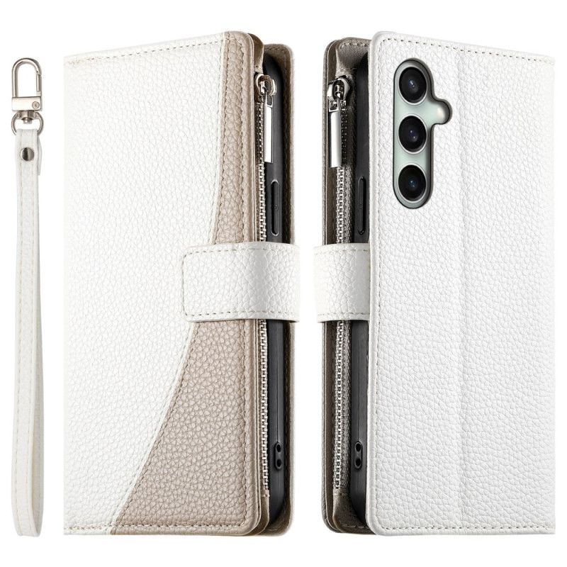 Etui Folio Samsung Galaxy S25 Fe Skórzany Portfel Zapinany Na Suwak Z Paskami