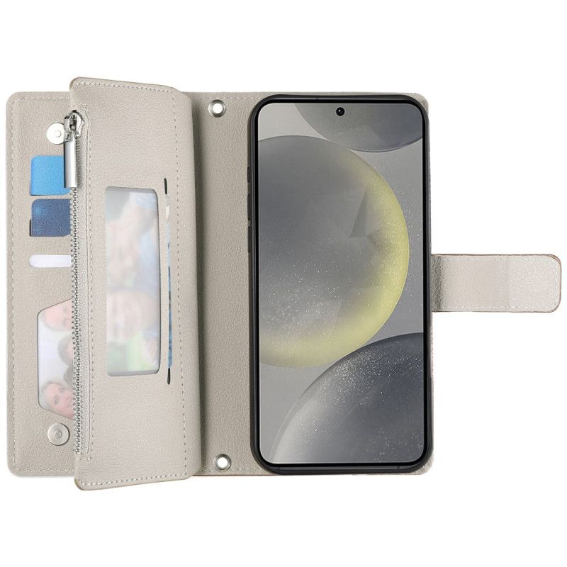 Etui Folio Samsung Galaxy S25 Fe Skórzany Portfel Zapinany Na Suwak Z Paskami