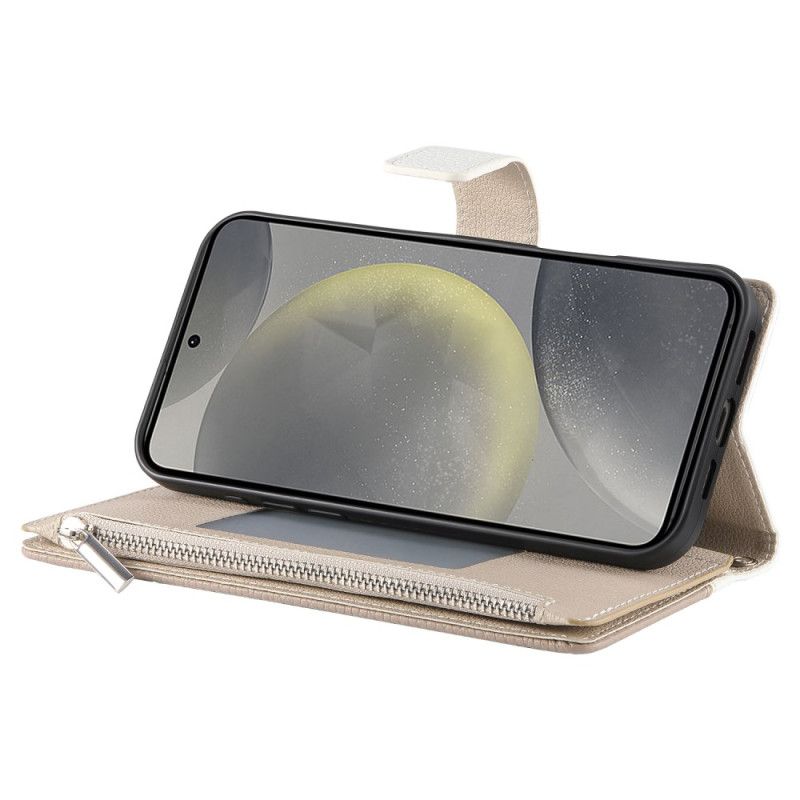 Etui Folio Samsung Galaxy S25 Fe Skórzany Portfel Zapinany Na Suwak Z Paskami