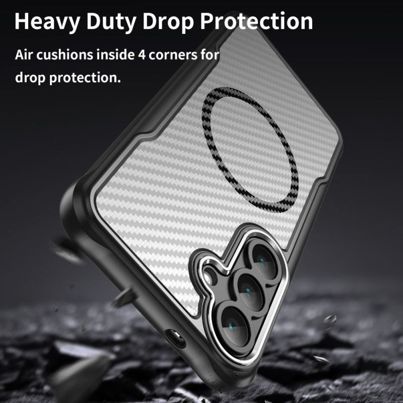 Etui Samsung Galaxy S25 Fe Magsafe Kompatybilny Z Teksturą Włókna Węglowego Etui Ochronne