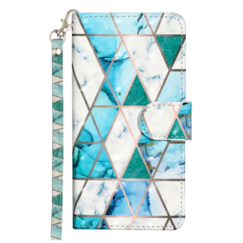 Skórzany Futerał Samsung Galaxy S25 Fe Etui Na Telefon Niebieski Marmur Ze Smyczą