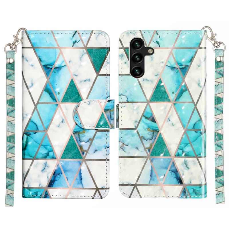 Skórzany Futerał Samsung Galaxy S25 Fe Etui Na Telefon Niebieski Marmur Ze Smyczą