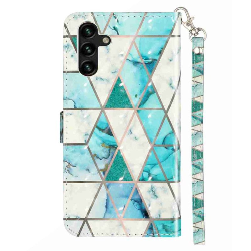 Skórzany Futerał Samsung Galaxy S25 Fe Etui Na Telefon Niebieski Marmur Ze Smyczą