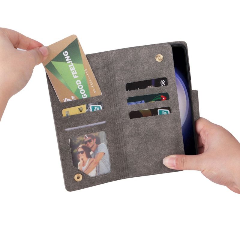 Skórzany Futerał Samsung Galaxy S25 Fe Etui Na Telefon Portfel Z Zamkiem Błyskawicznym